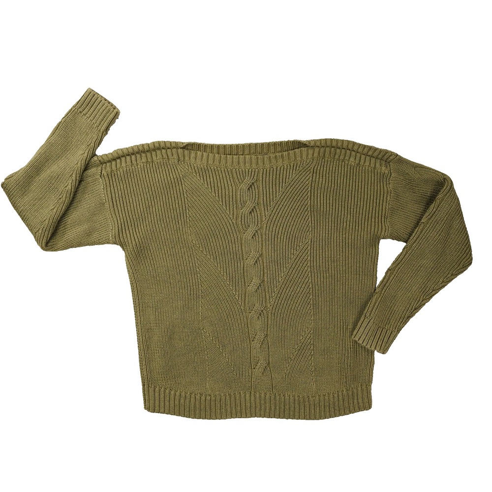 Lauren Ralph Lauren Green Cable Knit Sweater Womens Large Boat Neck Classic